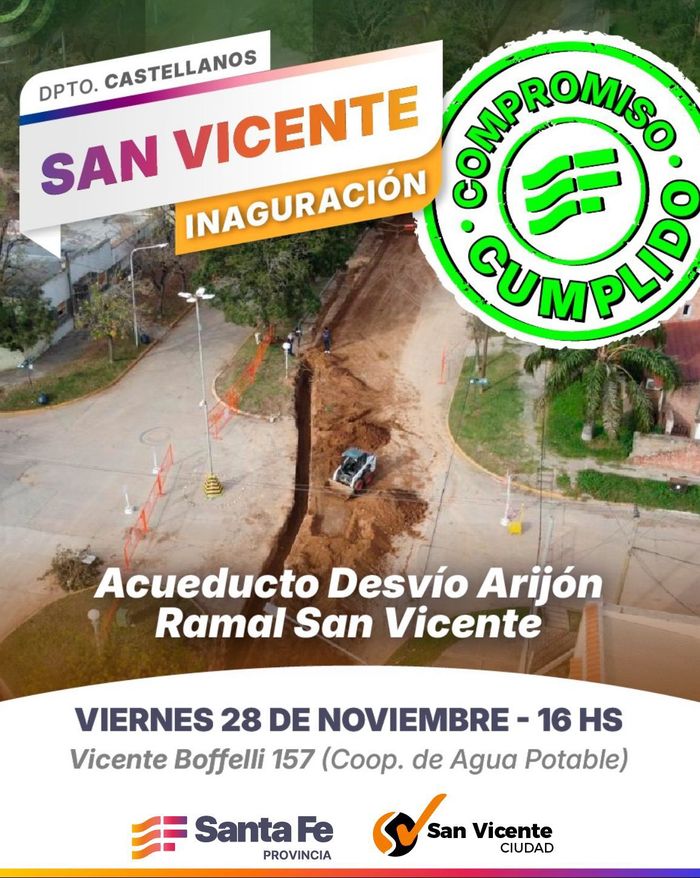 En un acto histórico, inaugurarán el Acueducto Desvío Arijón – Ramal San Vicente