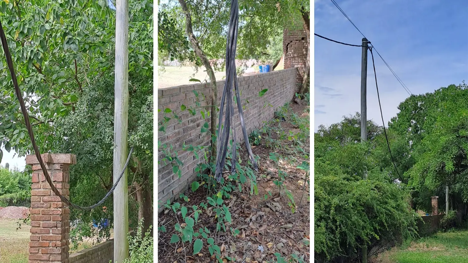 La zona de Villa Jardín está sin luz desde este mediodía del martes. Los cables aparecen cortados.