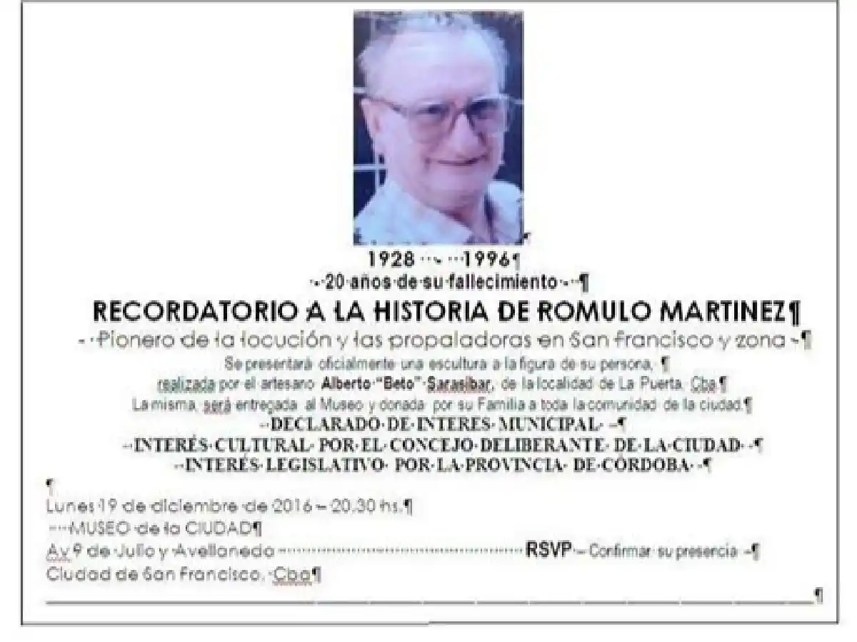 Reconocimiento para recordar y homenajear al Sr. Rómulo Martinez