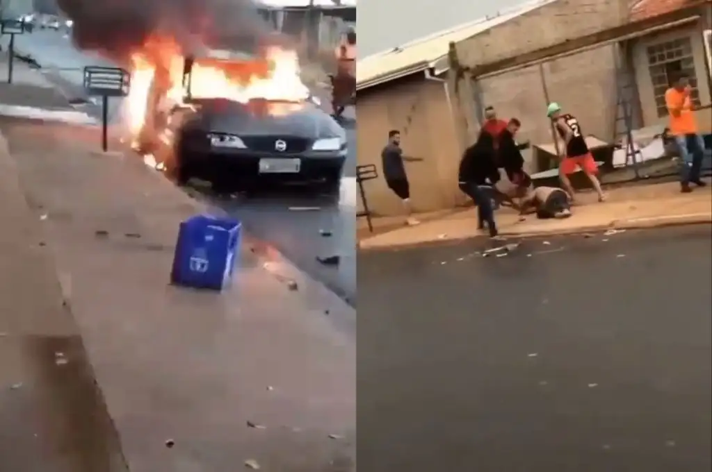 Incendio y golpiza