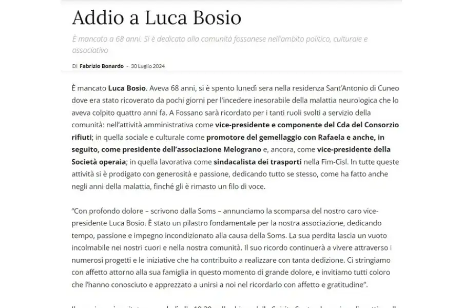 Artículo del semanario La Fedelta