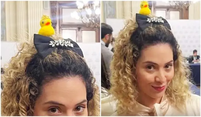 Una diputada de La Libertad Avanza fue al Congreso con el accesorio furor: “el patito” de TikTok