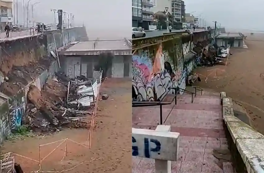 Sorpresiva caída de un paredón costero en La Perla
