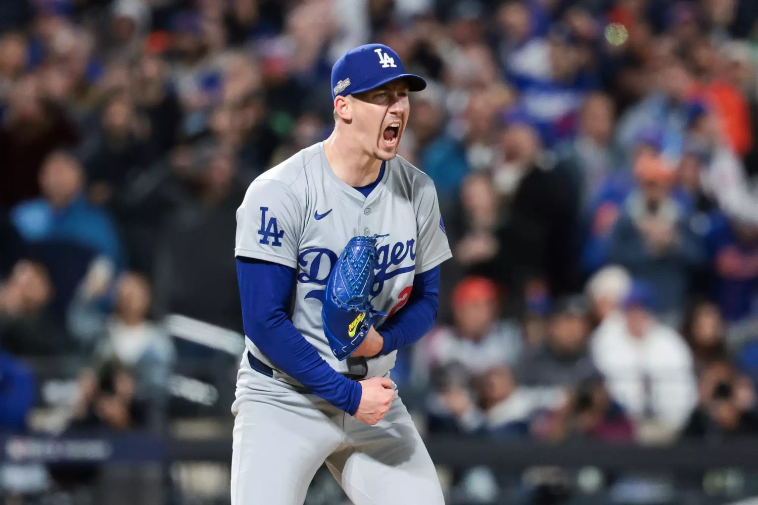 Dodgers pitcher Walker Buehler celebrates