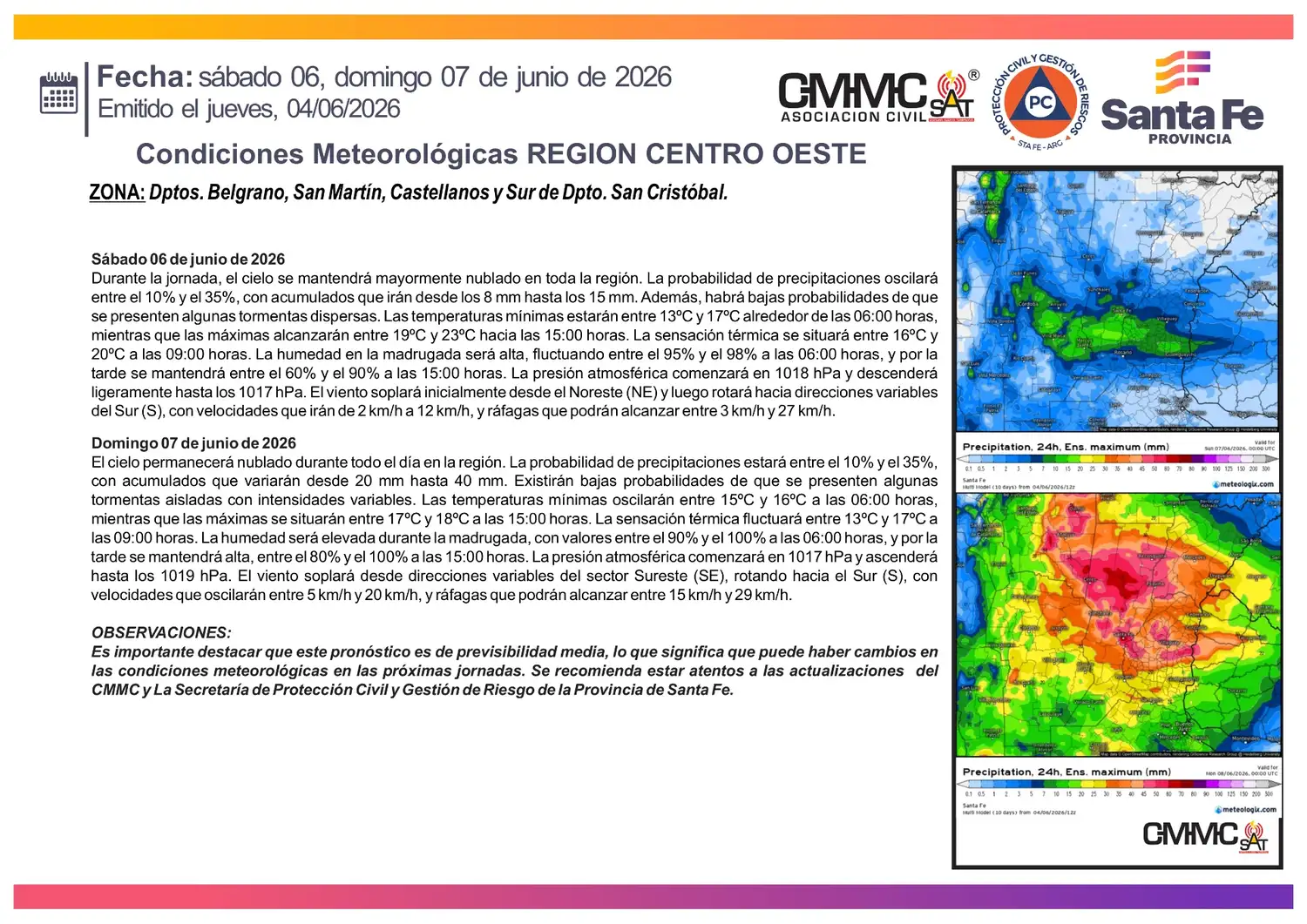 Condiciones Meteorológicas REGION CENTRO OESTE