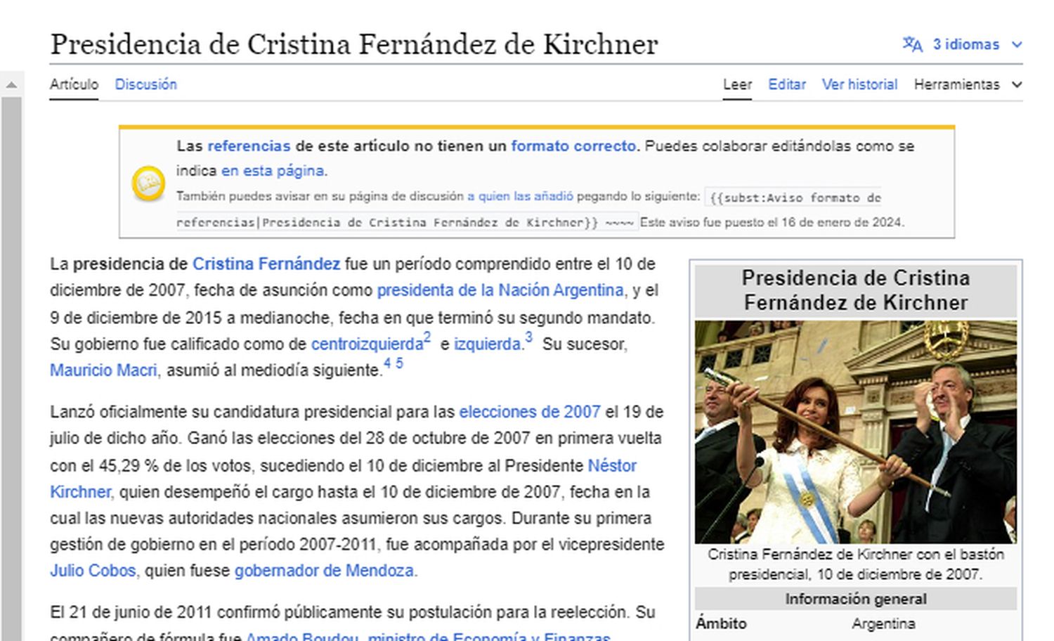 El llamativo error en Wikipedia sobre obras que supuestamente hizo CFK en Necochea