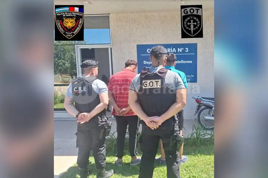 En bicicleta, escaparon con una polea robada dentro de un balde