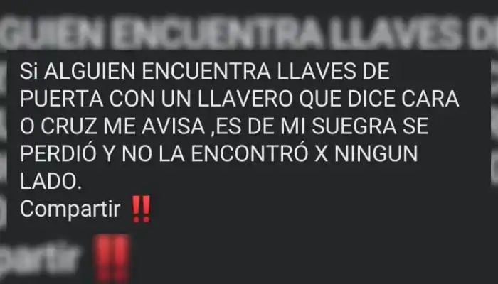 Buscan llaves “con un llavero que dice cara o cruz”