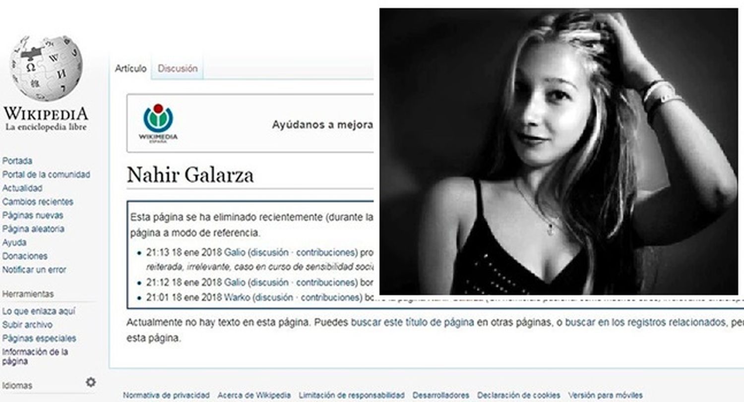 Cerraron el perfil en Wikipedia de Nahir Galarza
