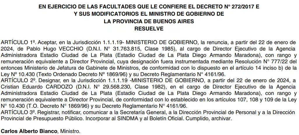 Decreto Cardozo Estadio único