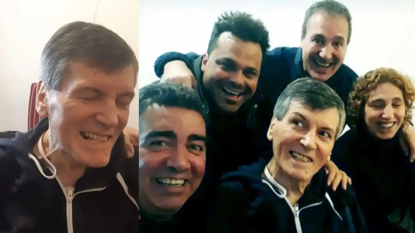 Reapareció Carlín Calvo: sonriente y rodeado de amigos