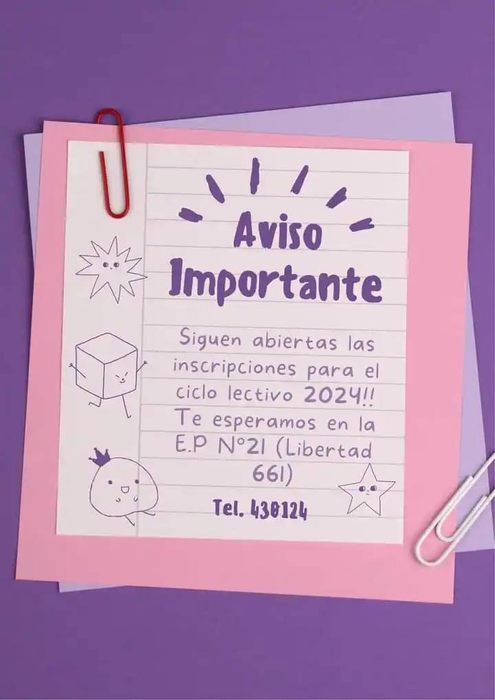 La Escuela N°21 mantiene abierta su inscripción para el Ciclo Lectivo 2024
