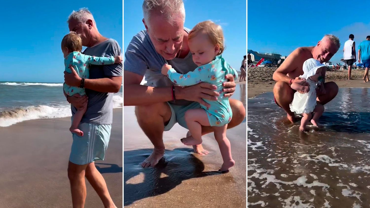 Milenka conoció el mar:  Marley junto a su hija en Pinamar