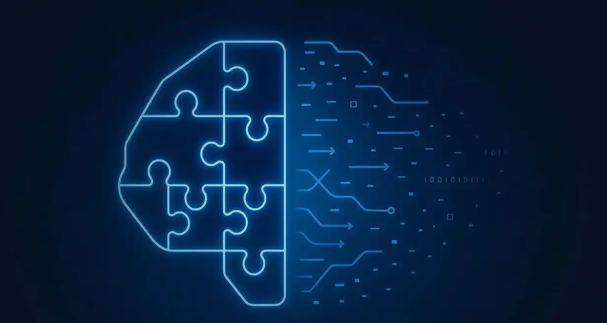 Un cerebro armado con piezas de código, representación de la tecnología que puede razonar. ¿Es posible, o una simple ilusión?