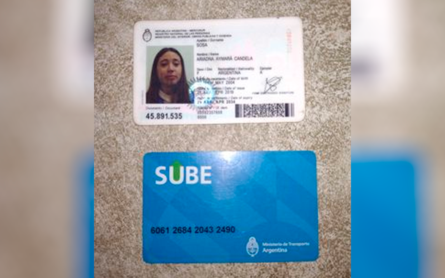 DNI y Sube encontrada