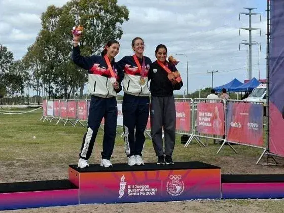 El podio de MTB femenino con el 1-2 de Chile y el tercer lugar para Brasil.