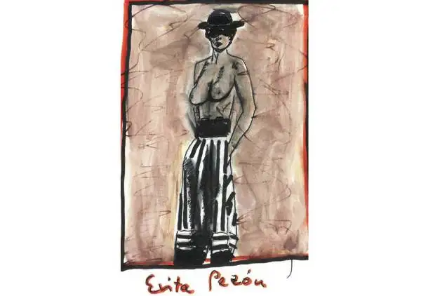 En su nuevo libro, Sabina dibujó a “Evita Pezón”