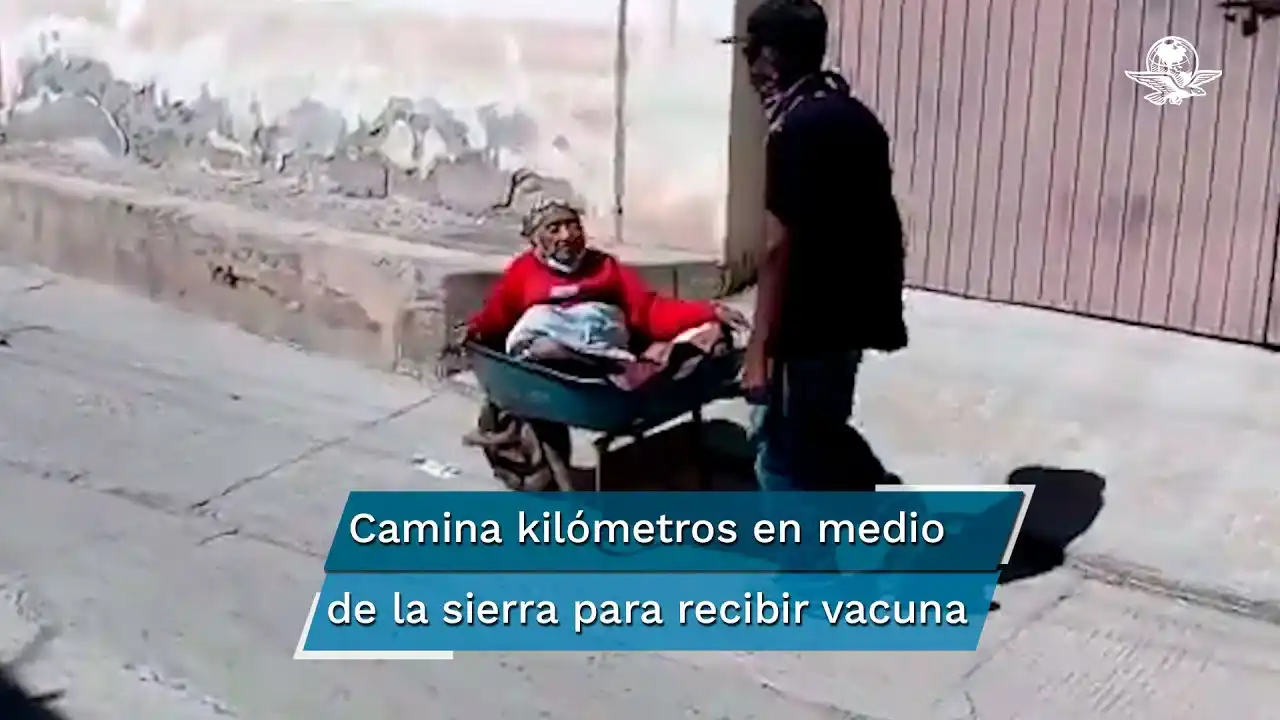 Increíble: llevó a su mamá en una carretilla para que la vacunen contra el Covid