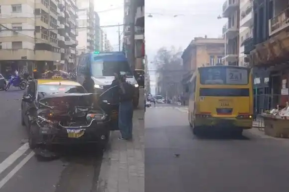 Fuerte choque entre un taxi y un colectivo interurbano en el centro