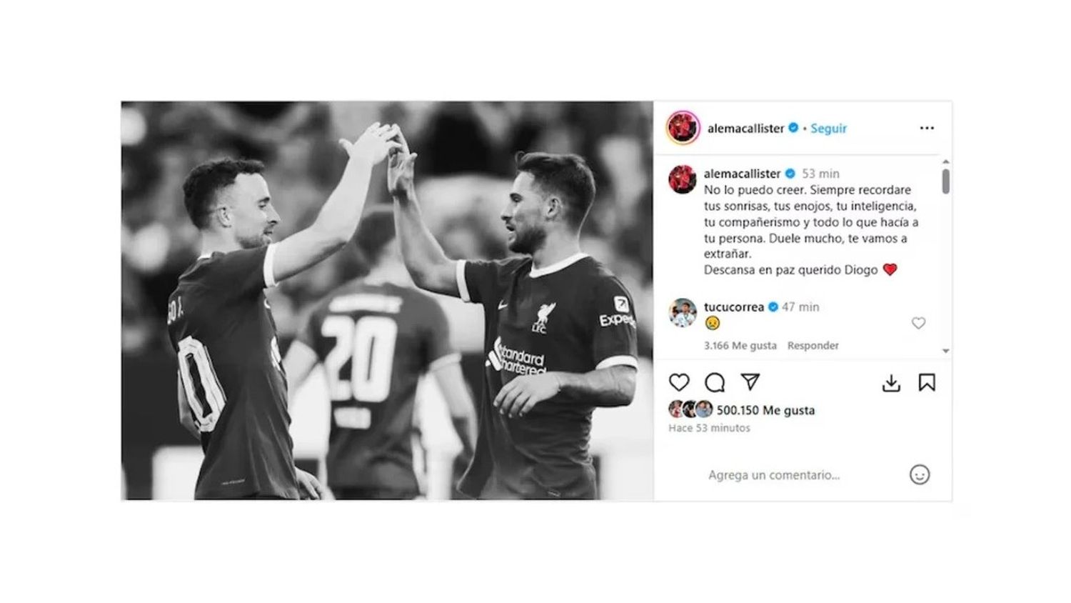 Los posteos de Lionel Messi y Alexis Mac Allister tras la muerte de la figura del Liverpool Diogo Jota