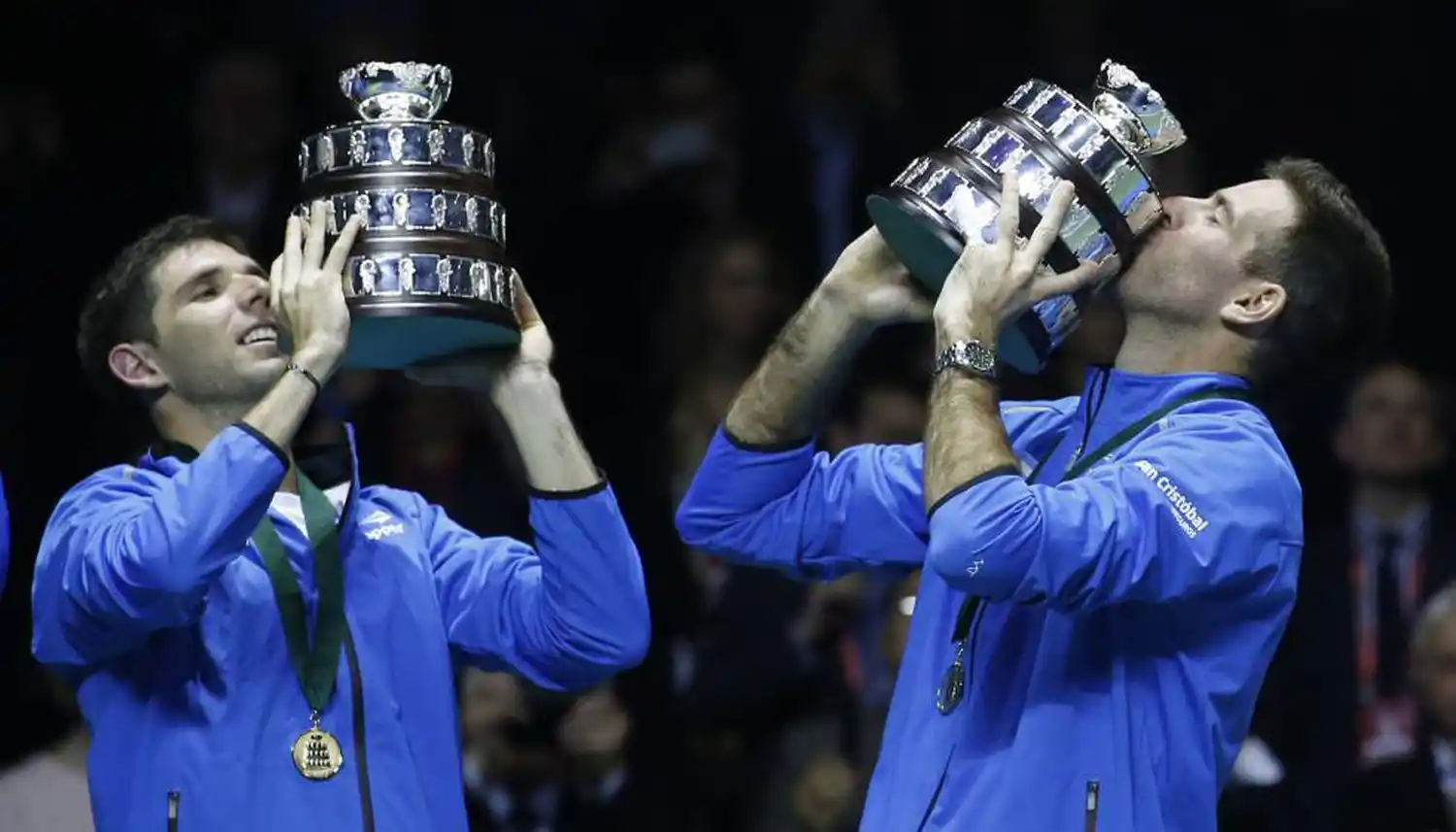 Delbonis y Del Potro, en Zagreb, tras ganar la Copa Davis 2016. Serán rivales en el Argentina Open.