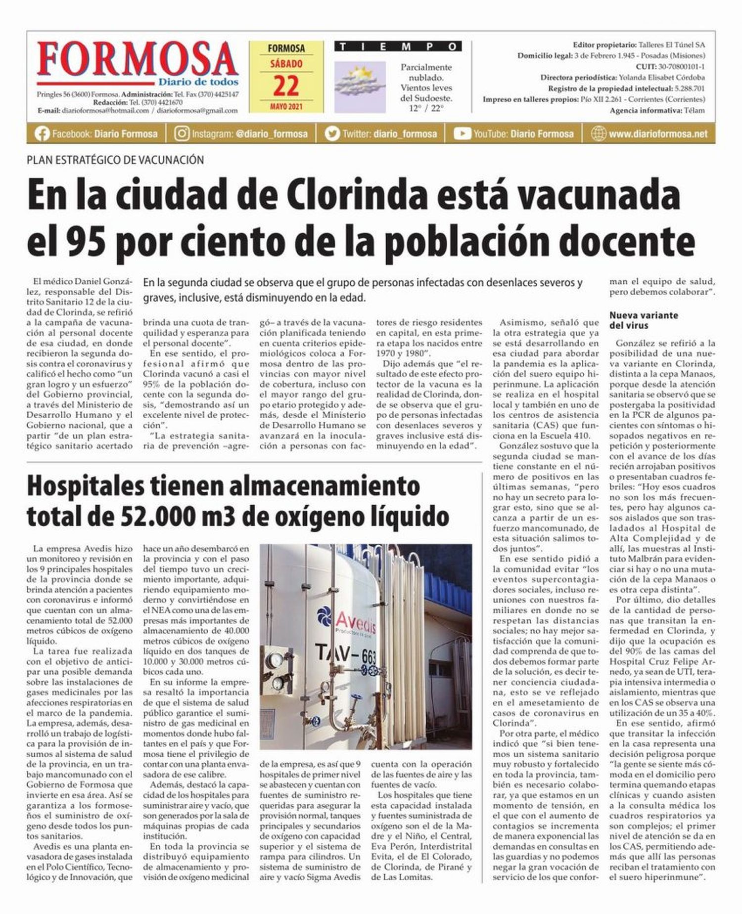 Tapa y Contratapa 22 de mayo de 2021