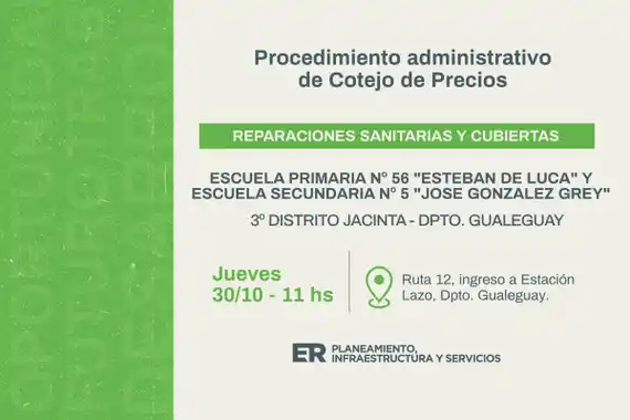 CON LA REPARACIÓN DE INSTALACIONES Y CUBIERTA DE TECHOS SE INTERVENDRÁ UNA ESCUELA DE GUALEGUAY