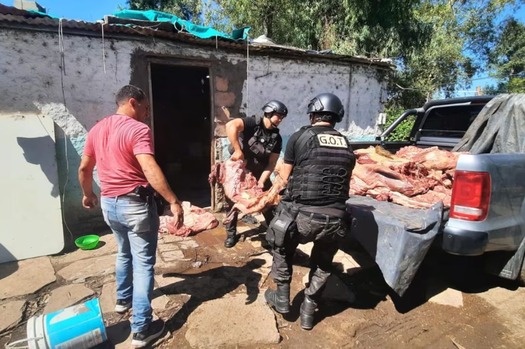 En Frontera, provincia de Santa Fe, un operativo antidroga reveló un centro de faena clandestina y terminó con un detenido(Foto: PDI Santa Fe).