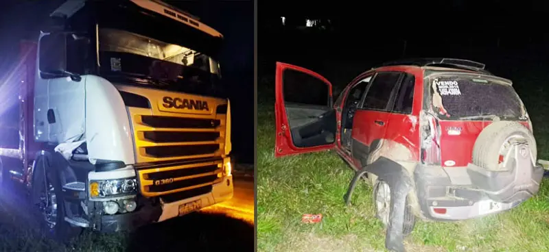 Choque entre un auto y un camión en la Autovía Artigas