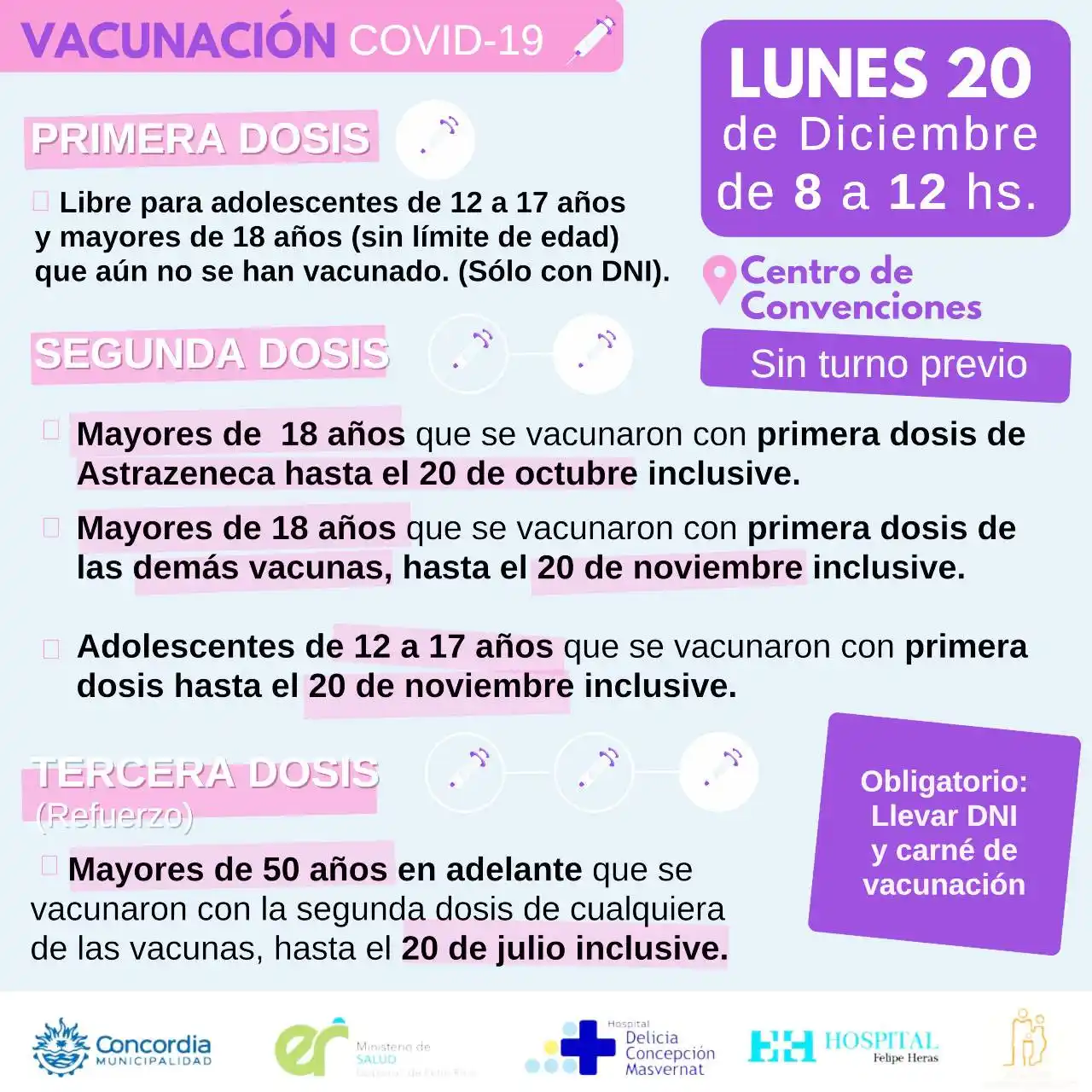 LUNES: Jornada de vacunación contra el COVID en el Centro de Convenciones
