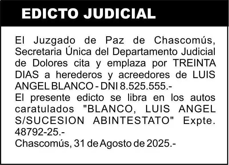 BLANCO, LUIS ANGEL S/SUCESION ABINTESTATO