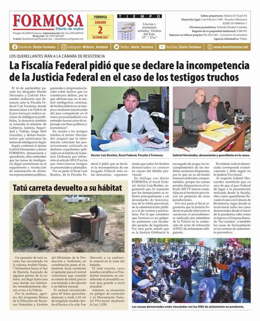 Tapa y Contratapa 2 de octubre de 2021