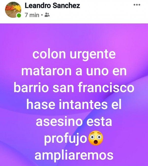 El posteo subido por Sánchez en su perfil de Facebook 