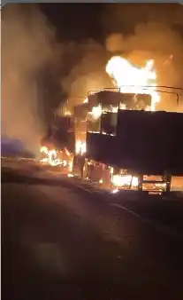 Un camión fue devorado por las llamas en la Autovía 14 y hubo cortes