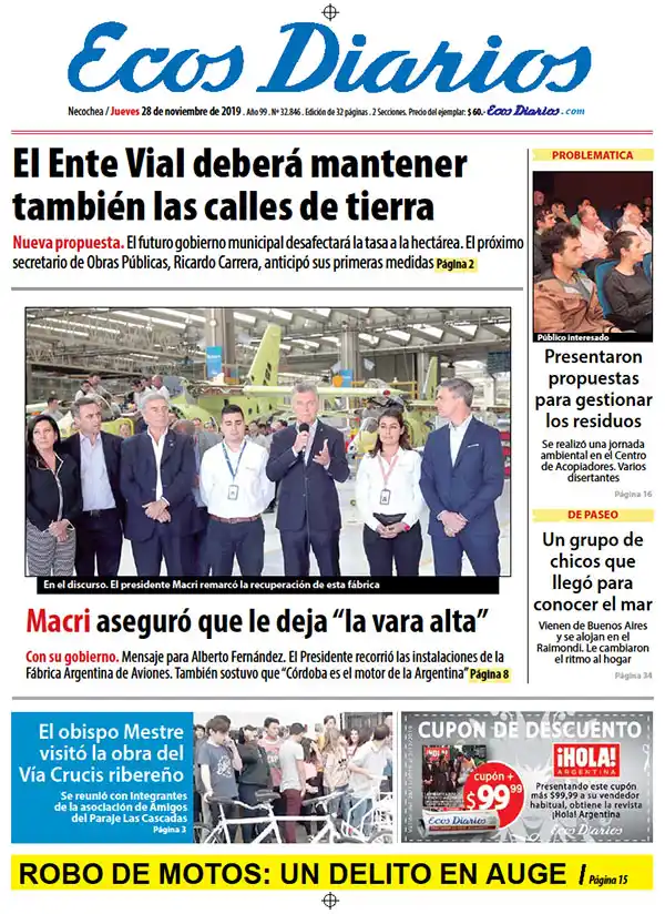 Tapa del 28 de noviembre de 2019