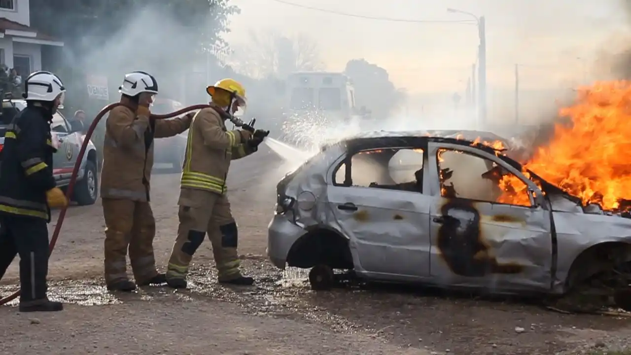 Llevaron a cabo un ensayo de siniestro vial y extinción de fuego vehicular