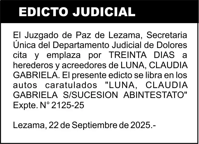 LUNA, CLAUDIA GABRIELA S/SUCESION ABINTESTATO