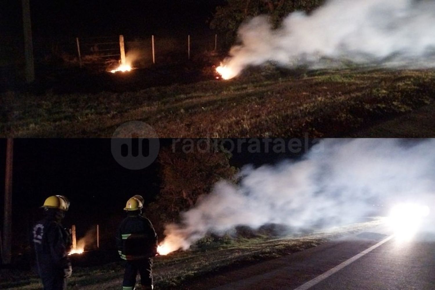 Un cable cayó en la banquina de la Autovía 19 y provocó un incendio