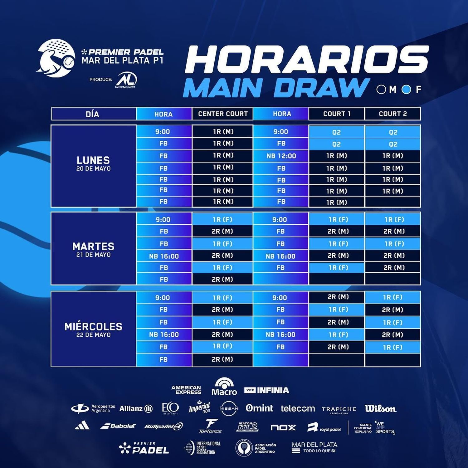 Horarios Premier Padel en Mar del Plata.