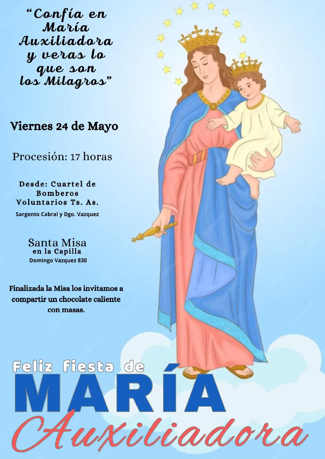 Este viernes, procesión por la Fiesta Patronal María Auxiliadora