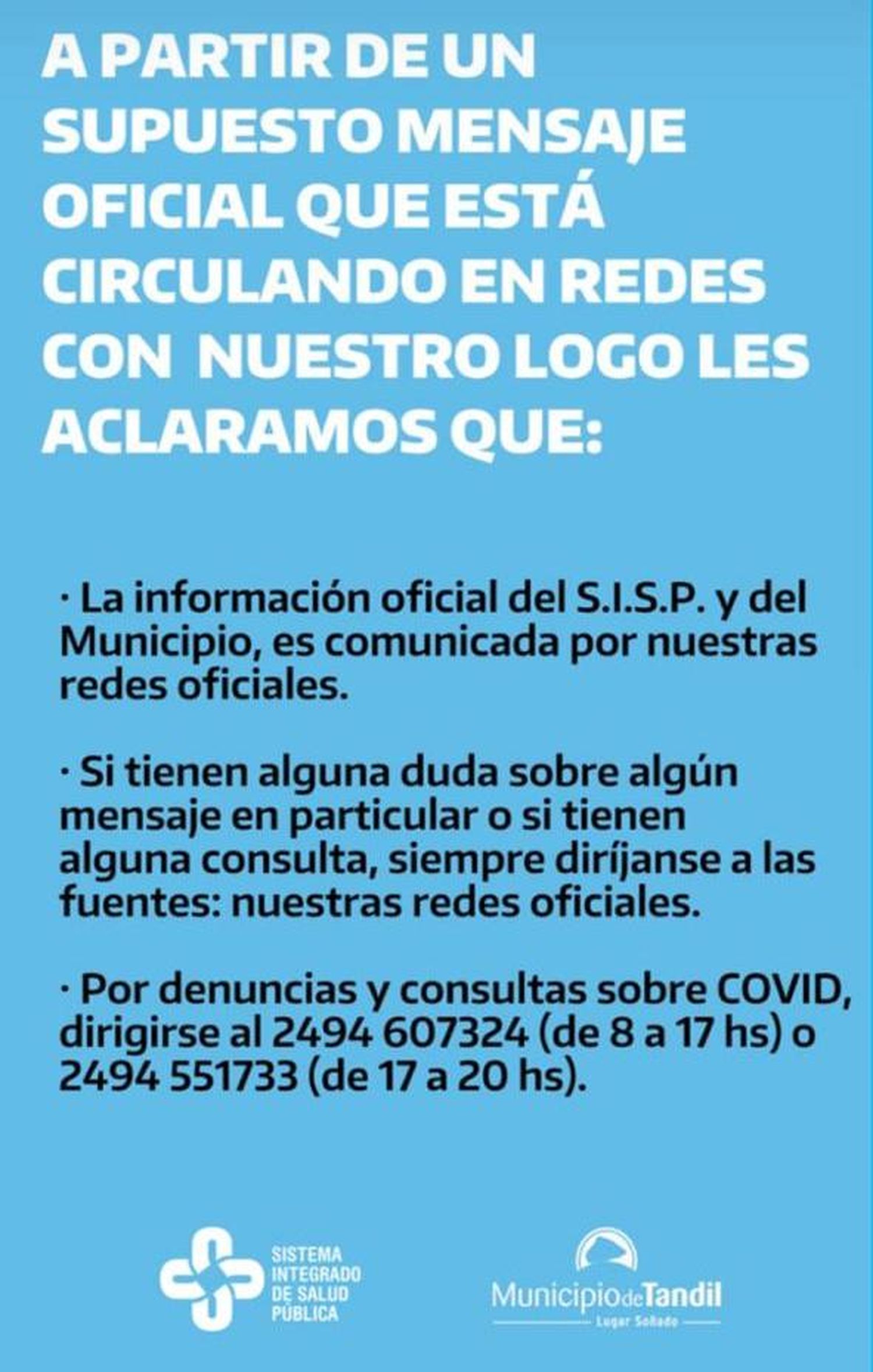 Desde el SISP alertaron sobre la circulación de información falsa en su nombre