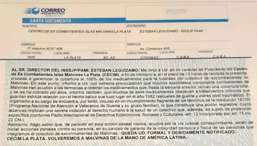 Ex combatientes de La Plata denunciaron que el PAMI cortó la cobertura de medicamentos