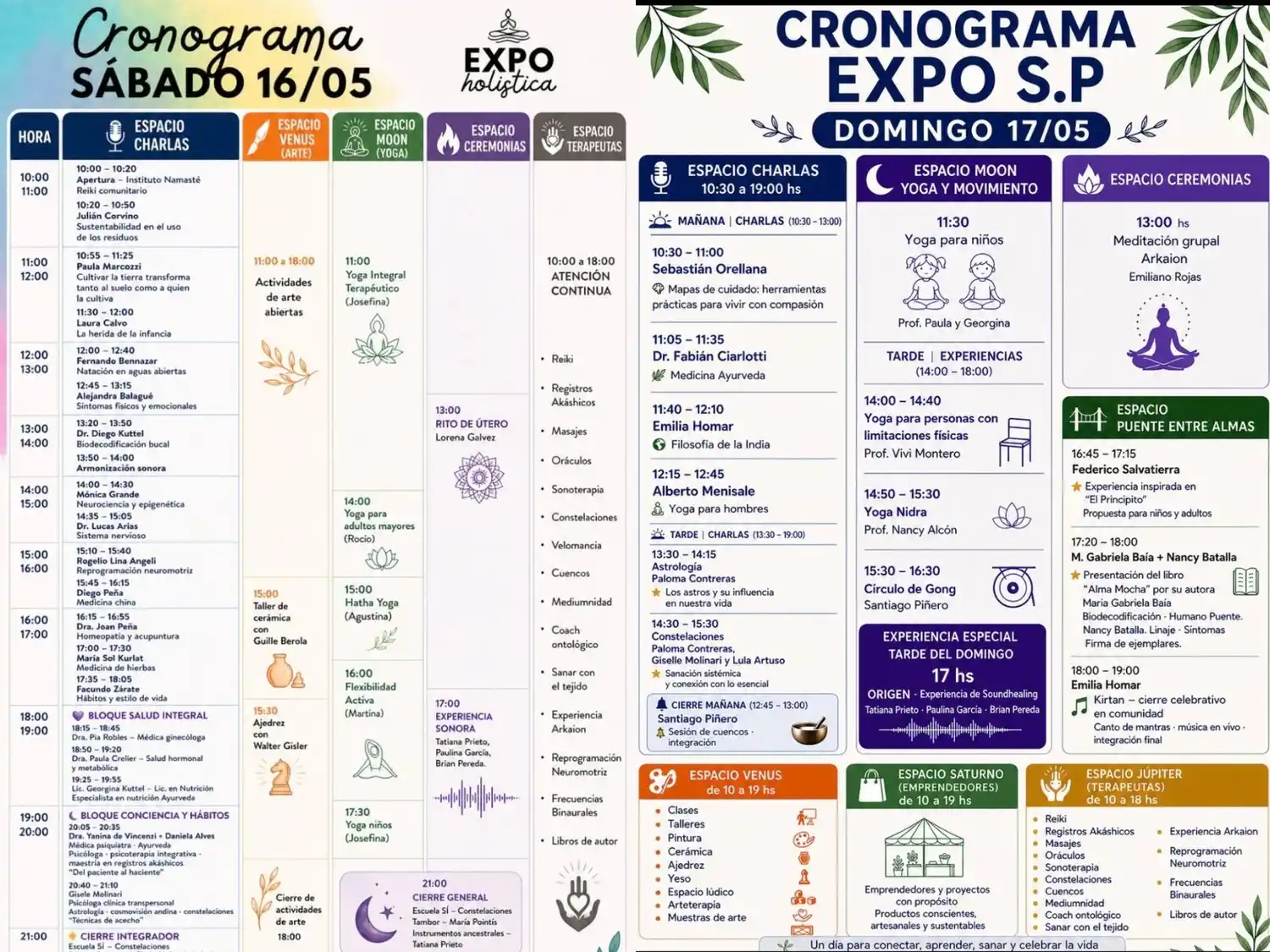 Cronograma de actividades de la Expo Holística