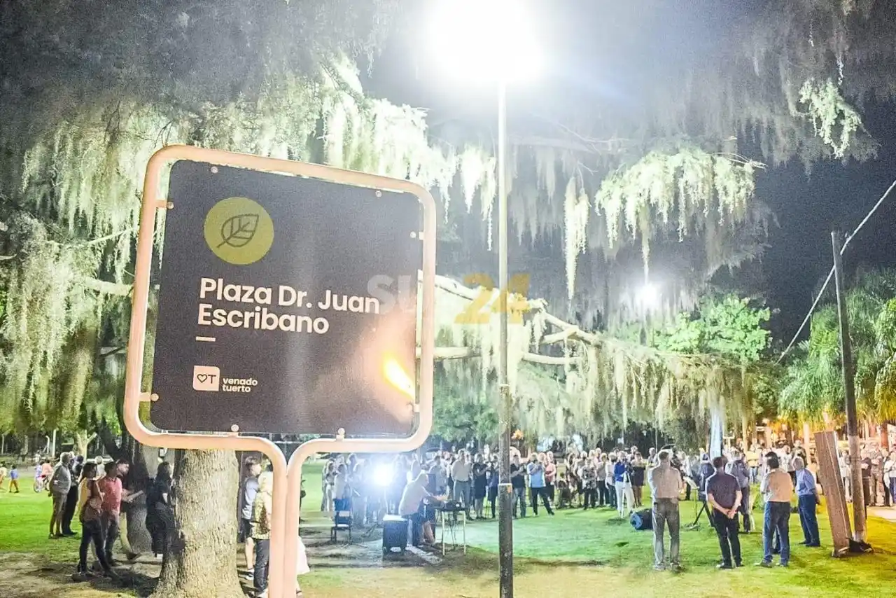 Mas iluminación led: nuevo aspecto de plaza Escribano en barrio Provincias Unidas