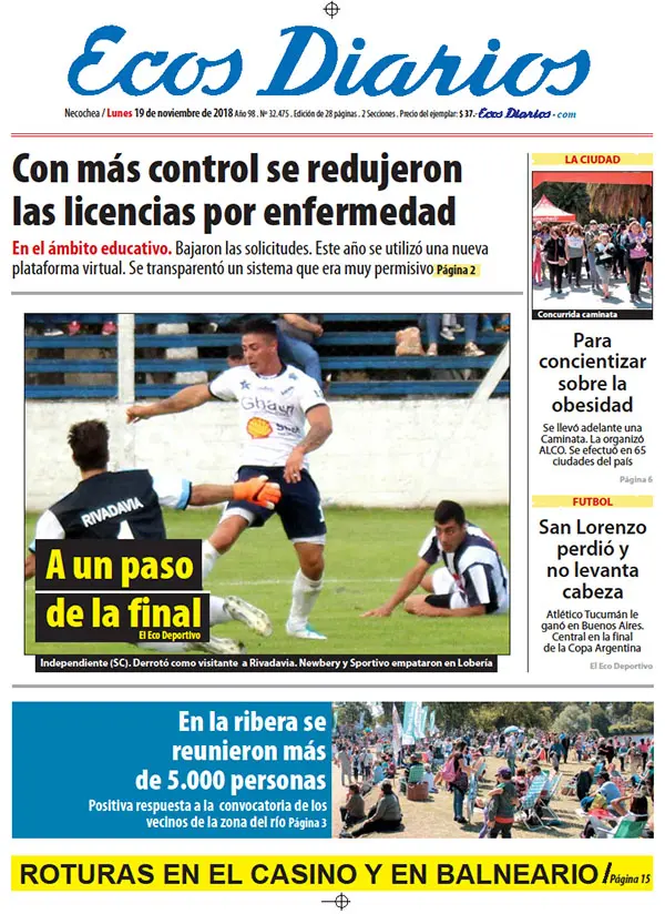 Tapa del 19 de noviembre de 2018