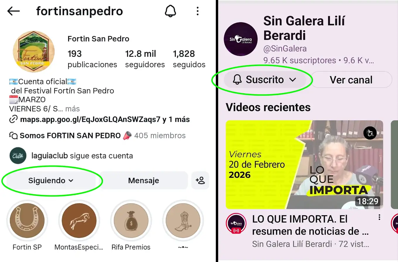 Cuenta de Instagram de El Fortín y Youtube de Sin Galera