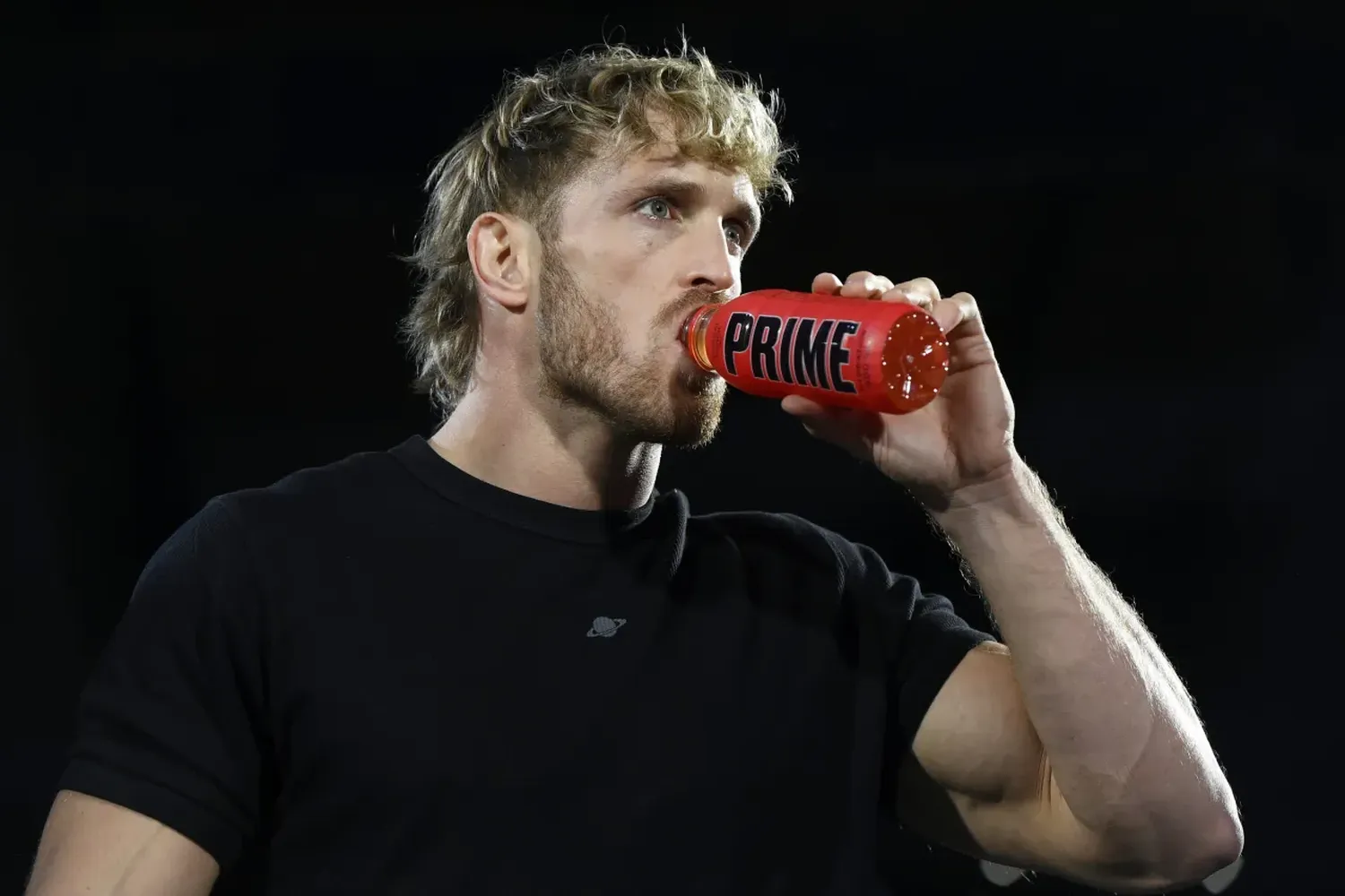 Logan Paul warms up during the Prime Card Public Workout for KSI v Tommy Fury on October 11, 2023 in Manchester, England.