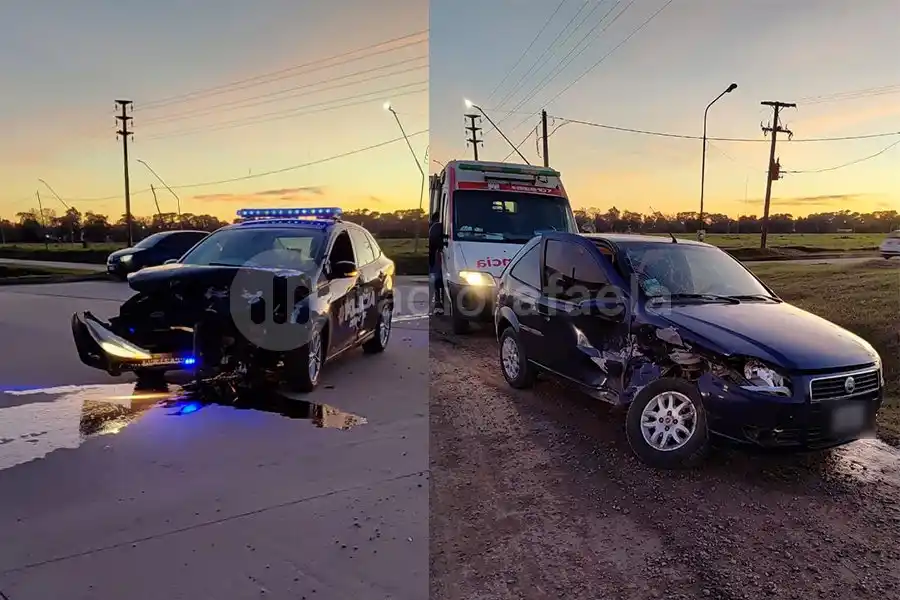 Violento impacto: un patrullero se llevó puesto un Fiat Palio en Beltramino y Actis