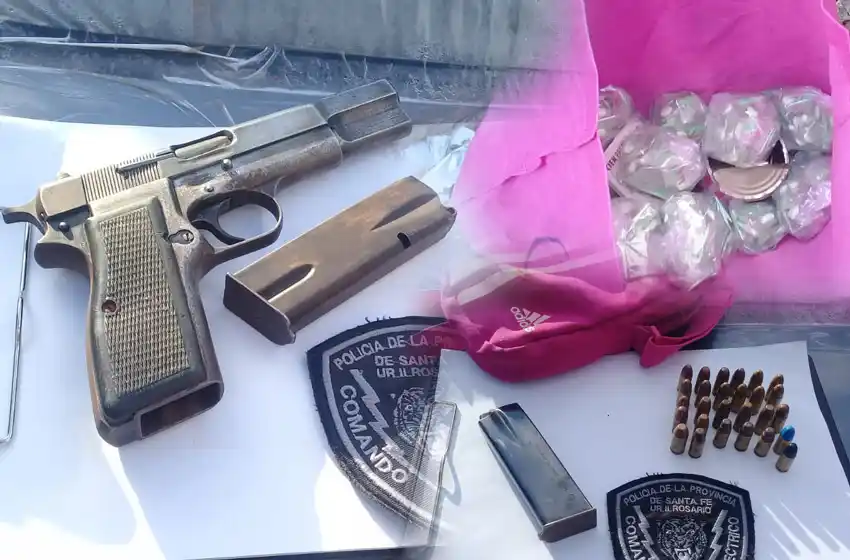 Tras un control de rutina, la policía secuestró 600 dosis de droga, arma y dinero