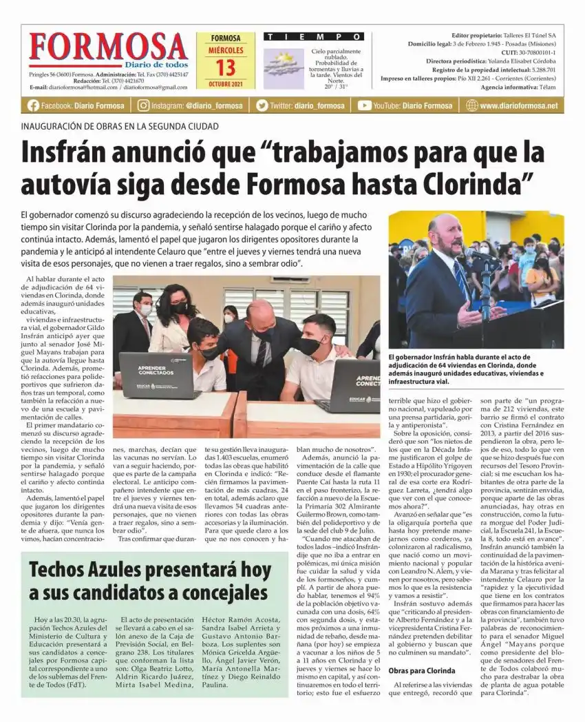 Tapa y Contratapa 13 de octubre de 2021